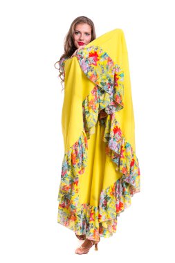 Flamenko dansçısı Kadın kılığında, tam uzunlukta izole üzerinde beyaz