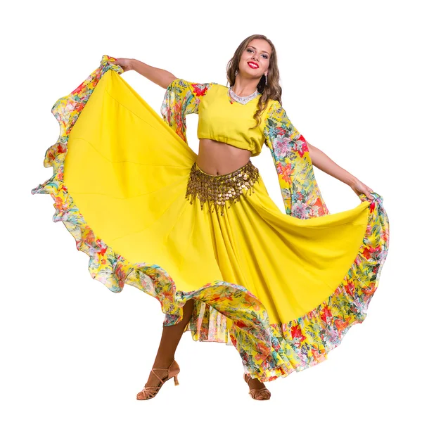 Flamenco dancer  woman posing, isolated on white in full length — Stock Photo, Image