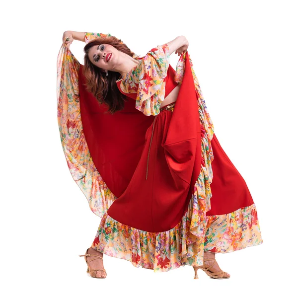 佛朗明哥舞者女人构成，在全长上孤立的白 — 图库照片