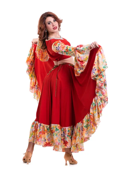 Flamenco dancer  woman posing, isolated on white in full length — Stock Photo, Image