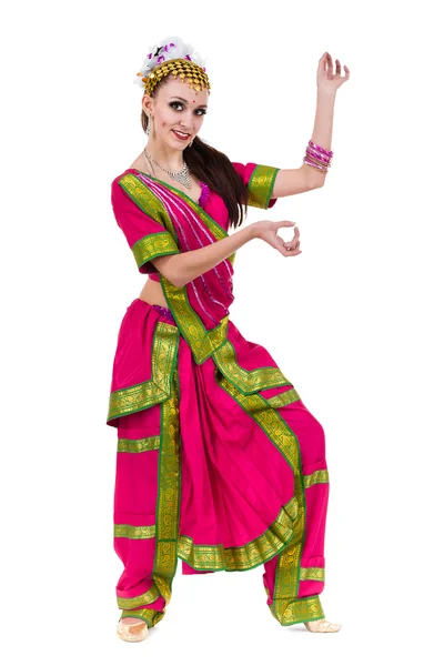Full length portrait of indian woman dancing — Stock Photo, Image