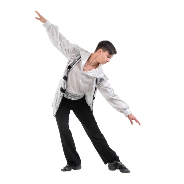 若くてスタイリッシュなモダン ・ バレエ ダンサー、白で隔離。完全なボディ. — ストック写真