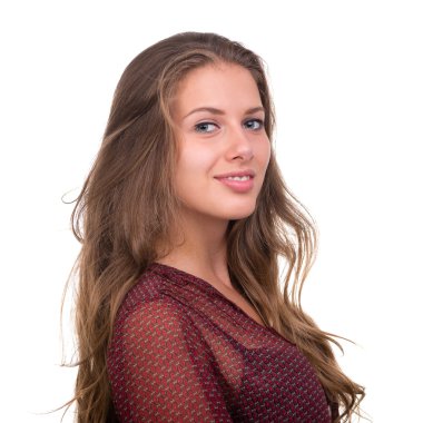 Gülümseyen güzel kadın portre - izole bir beyaz üzerinde