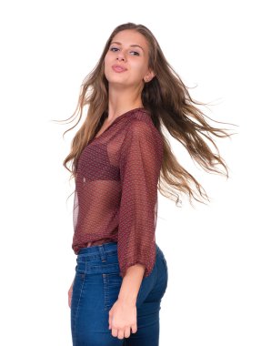 Gülümseyen güzel kadın portre - izole bir beyaz üzerinde