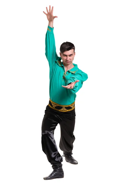 Dancing man wearing a toreador costume. Isolated on white in full length. — Stock Photo, Image