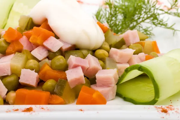 Salad with ham and vegetables — Stock Photo, Image