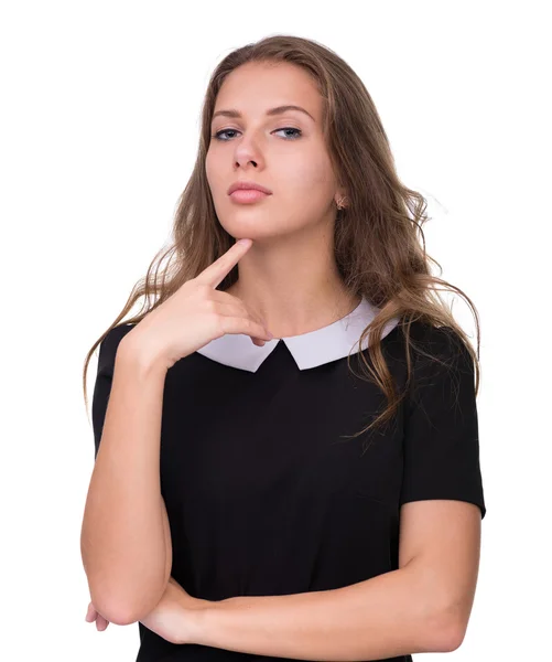 Closeup portrait of young dreamy woman — Stock Photo, Image