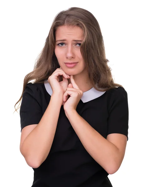 Closeup portrait of young dreamy woman — Stock Photo, Image