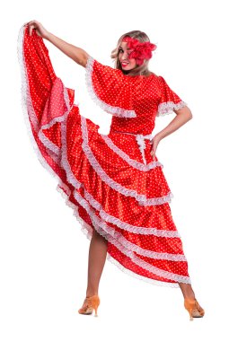 Flamenko dansçısı Kadın kılığında, tam uzunlukta izole üzerinde beyaz