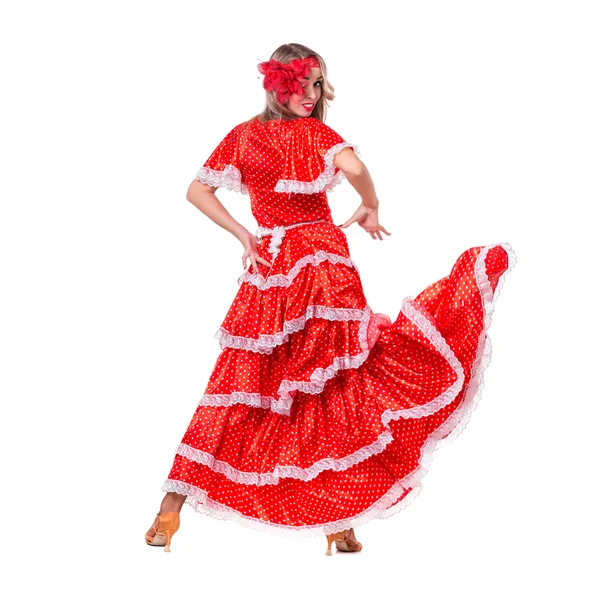 Flamenco dancer  woman posing, isolated on white in full length — Stock Photo, Image
