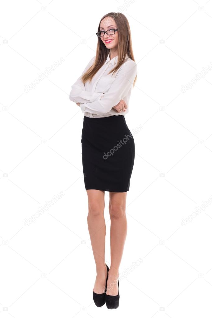 full-length portrait of a young business woman, isolated on white