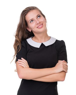 Rüya gibi kadın üzerinde beyaz izole closeup portresi