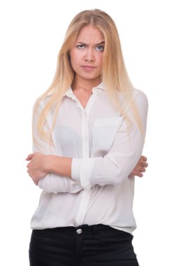 Beyaz boşaltmak izole üzgün ve depresyonda kadın portresi portre