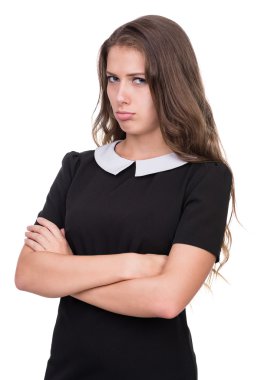 Üzgün ve depresyonda kadın üzerinde beyaz izole closeup portresi