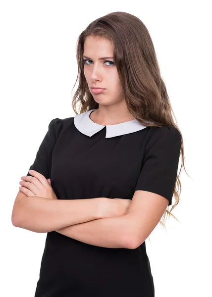 Retrato de cerca de una mujer triste y deprimida aislada en blanco — Foto de Stock