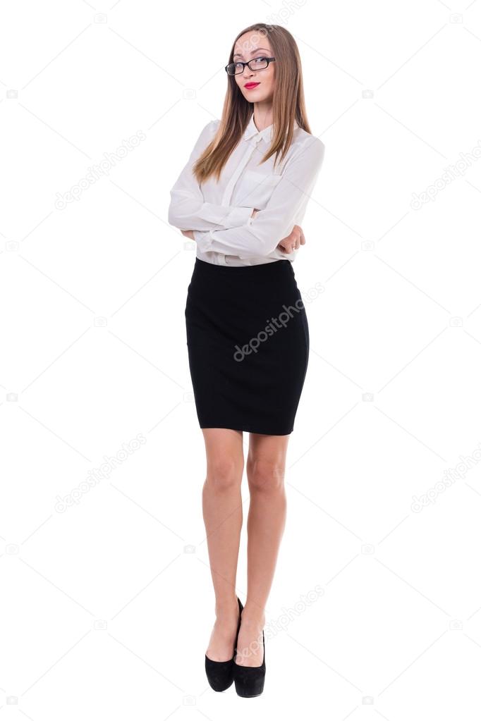 full-length portrait of a young business woman, isolated on white