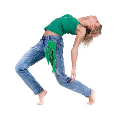 Genç dansçı kadın beyaz arka planı dans