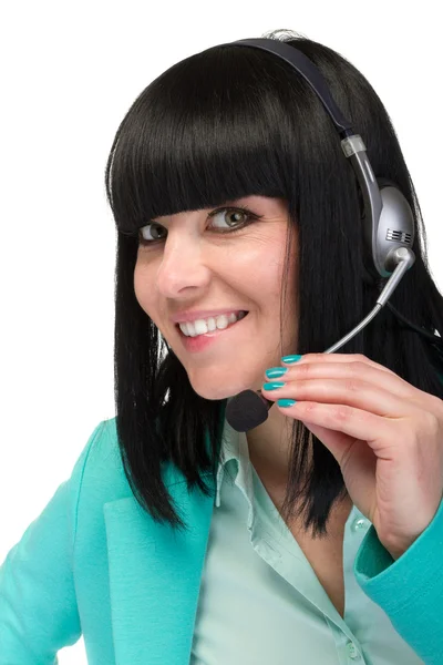 Soporte operador de teléfono en auriculares, aislado en blanco — Foto de Stock