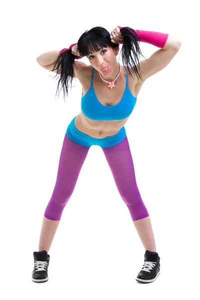 Kvinnen med Aerobics fitness som trener isolert i full kropp. – stockfoto