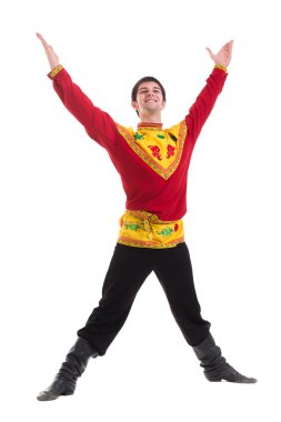 izole beyaz boşaltmak ile karşı dans halk Rus kostüm giyen genç adam