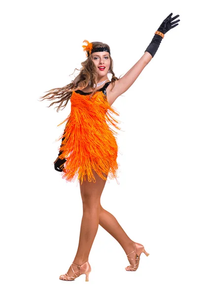 Retro dancer showing some movements against isolated white — Stock Photo, Image