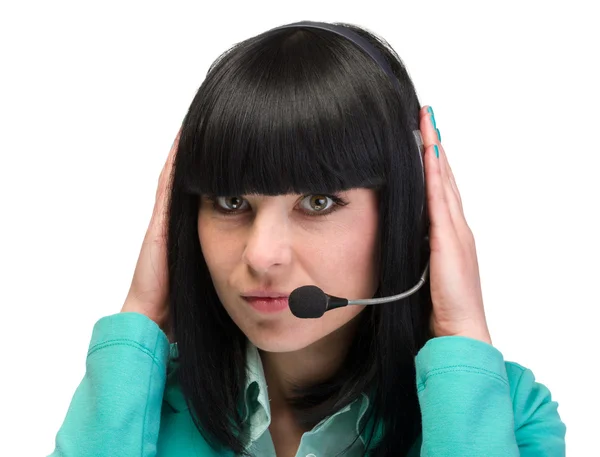 Support telefoon operator in hoofdtelefoon, geïsoleerd op wit — Stockfoto
