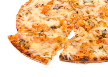 Peynir ve üzerinde beyaz izole jambon pizza