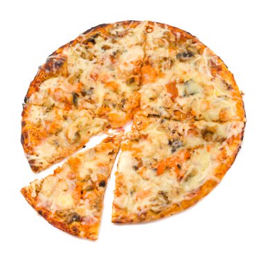 Peynir ve üzerinde beyaz izole jambon pizza