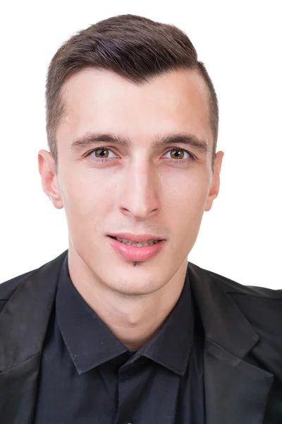 Portrait of young happy smiling business man, isolated over white — Stock Photo, Image