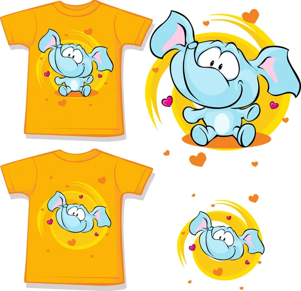 Oranje shirt met babyolifant worden afgedrukt: vectorillustratie — Stockvector