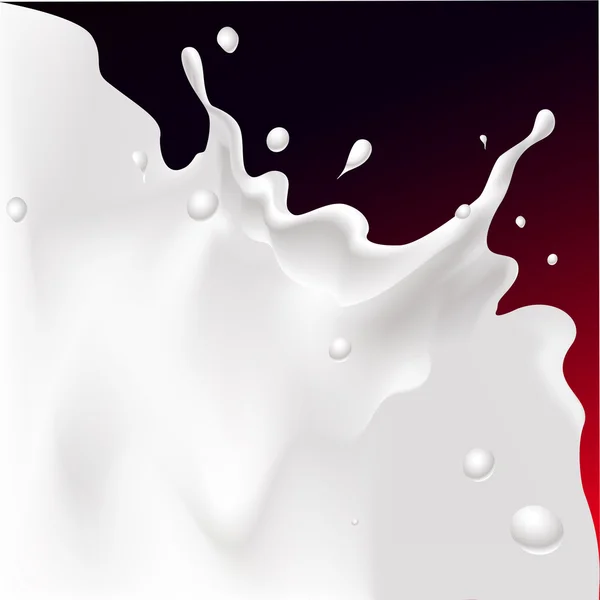 Vector blanco salpicadura leche ilustración sobre fondo rojo oscuro — Vector de stock