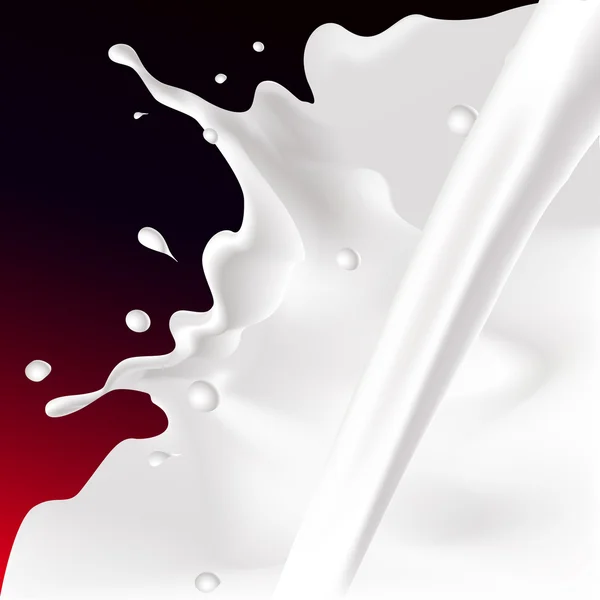 Vektor White Splash und gießen Milch Illustration auf dunkelrotem Hintergrund — Stockvektor