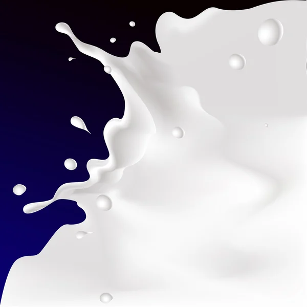 Vector blanco salpicadura de leche ilustración sobre fondo azul violeta oscuro — Vector de stock