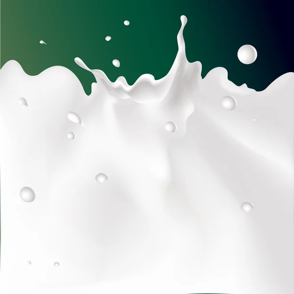 Vetor branco splash leite ilustração no fundo verde escuro — Vetor de Stock