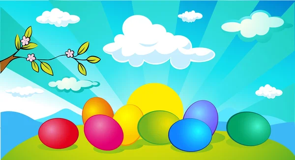 Diseño horizontal de banner de Pascua y primavera con huevo de Pascua - ilustración vectorial — Vector de stock