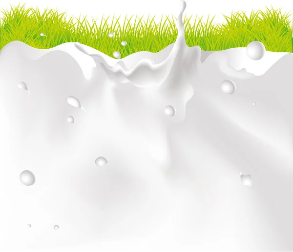 Lait éclaboussure fond et vert vecteur d'herbe — Image vectorielle