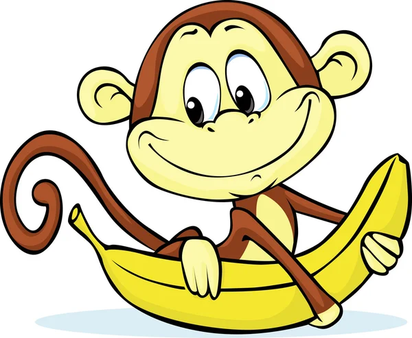 Cute monkey hold banana - vector illustration - Stok Vektor
