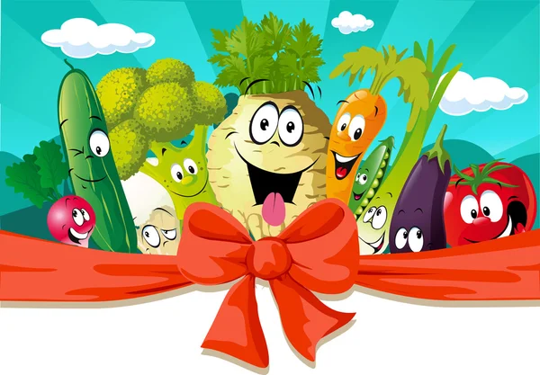 Funny design with vegetable - horizontal banner vector illustration — Stock Vector