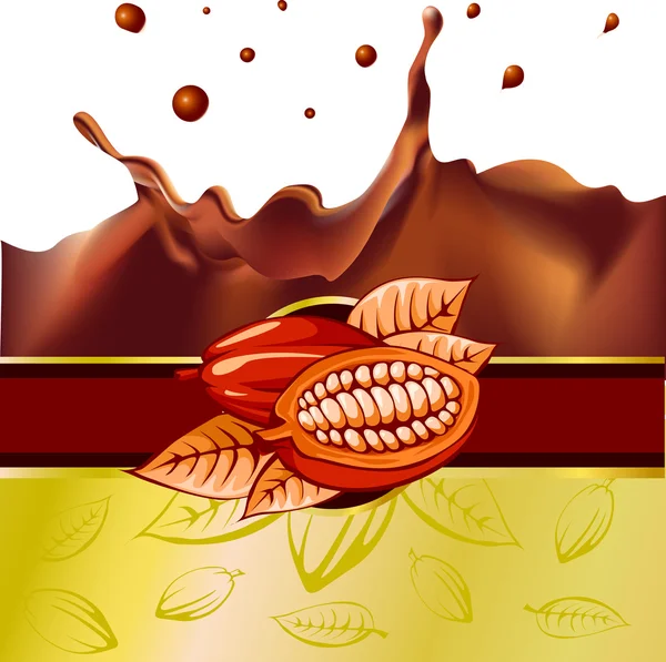 Design de feijão de cacau com respingo de chocolate - ilustração vetorial — Vetor de Stock