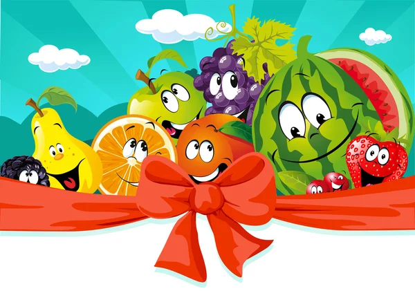 Cartone animato di frutta divertente sul design banner - illustrazione vettoriale — Vettoriale Stock