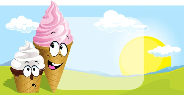 Crème glacée - guérir vecteur dessin animé sur fond naturel — Image vectorielle
