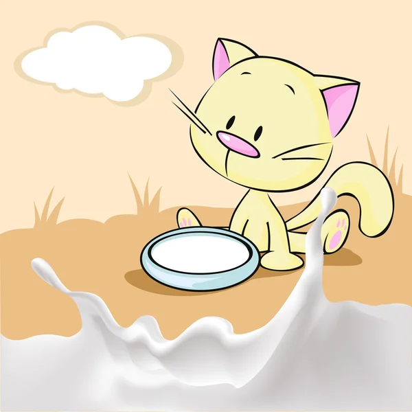 Gatito sentado en un tazón con leche - vector de ilustración — Archivo Imágenes Vectoriales