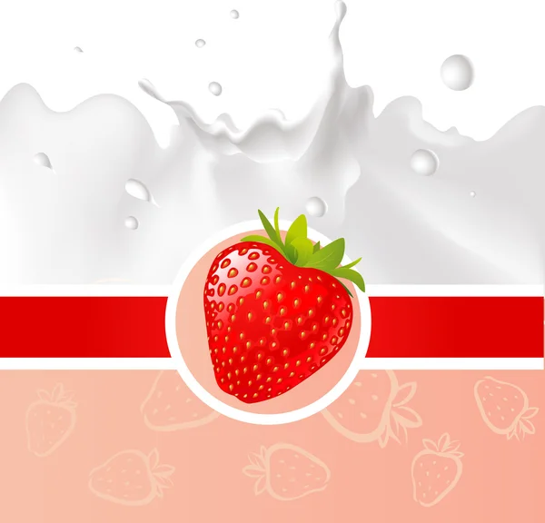 Desenho vermelho com morango e salpicos de leite - ilustração vetorial — Vetor de Stock