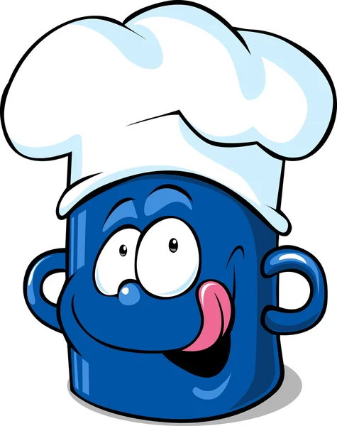 Olla de cocina - olla azul, sombrero de chef vector divertido — Archivo Imágenes Vectoriales
