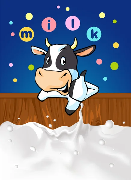 Diseño divertido con vaca recomendando gran leche - ilustración vectorial — Vector de stock