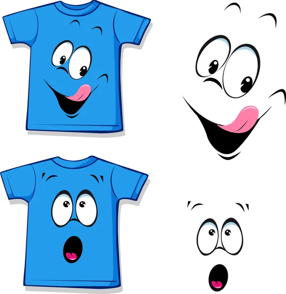 Camiseta azul impresa - cara divertida - ilustración vectorial — Vector de stock