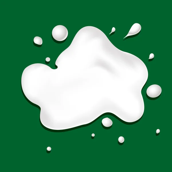 Mancha blanca lechosa salpicadura sobre un fondo verde - ilustración vectorial — Vector de stock