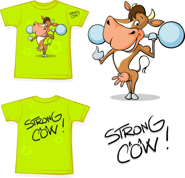 Shirt met sterke koe - vectorillustratie — Stockvector