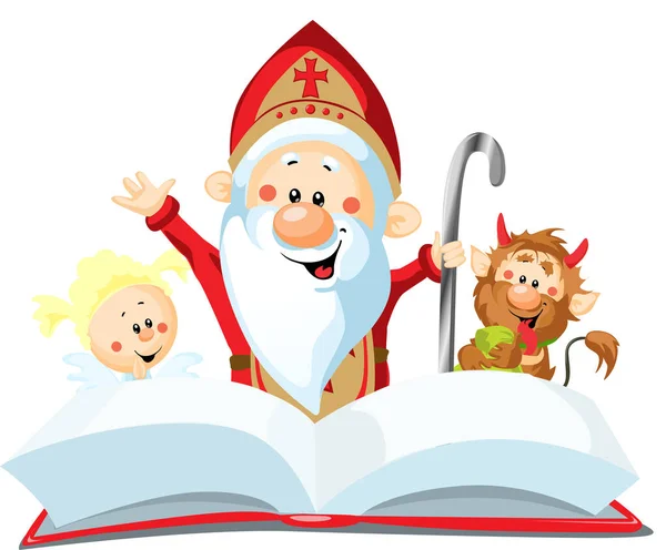 Saint Nicholas Devil Angel Vector Illustration Isolated White Background Flat — Stock Vector