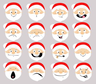 Santa Emoticon Simgesi Düz Tasarım Çizgi Film Yüz Vektörü illüstrasyonu